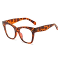 Retro quadratische Oversize-Brille in Schildpatt-Optik mit Blaulichtfilter und Nietendetail - Leopardenmuster Rahmen