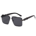 Lunettes de soleil carrées sans monture pour hommes avec branches en bois et double pont - Monture Gris Fusil Verres Noir Gris