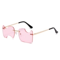Lunettes de soleil sans monture roses avec verres ondulés et branches en métal doré - Standard monture dorée et verres roses