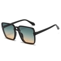 Fashionable square rimless sunglasses with gradient lenses and silver rivet accents - Black Frame Green Yellow Lens