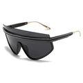 Lunettes de soleil bouclier surdimensionnées avec monture noire et détails dorés - Monture Noire Verres Gris