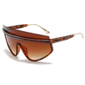 Lunettes de soleil bouclier oversize écaillées avec verres dégradés bruns et branches dorées - Monture Léopard Verres Marron Dégradés