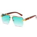 Lunettes de soleil carrées sans monture avec verres dégradés verts et branches en bois - Monture Dorée Vert Dégradé