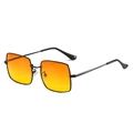 Black metal square sunglasses with orange gradient lenses and minimalist thin frame - Black Frame Orange Yellow Lens