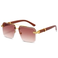 Retro square rimless sunglasses with brown gradient lenses and wood grain temples - Gold Frame Gradient Tea Lens