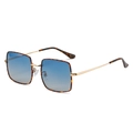 Fashionable tortoise square sunglasses with blue gradient lenses and thin gold metal temples - Gold Frame Gradient Blue Lens