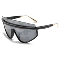 Lunettes de soleil oversize noires avec branches dorées et verres à motifs - Monture Noire Miroir Argent
