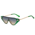 Modern cat-eye sunglasses with translucent green frame and blue-brown gradient lenses - Green Floral Frame Grey Tea Lens