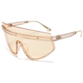 Oversized wrap sunglasses with transparent orange lenses and hollow metal temples - Champagne Frame / Tea Lens