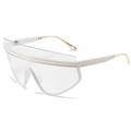 Oversized white shield sunglasses with gold metal temples and transparent lenses - White Frame Transparent Lens
