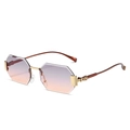 Chic rimless octagonal sunglasses with purple to orange gradient lenses and gold metal accents - Gold Frame Gray Pink Lens