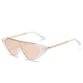 Chic white shield sunglasses with gold metal frame and tinted lenses for women - White Frame Light Tea Lens