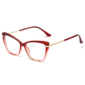 Cat-eye TR90 blue light blocking glasses with red and black gradient frame and gold arms - Red Frame