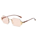 Frameless octagonal sunglasses in peach pink with gold metal floral engraved arms - Gold Frame Champagne Lens