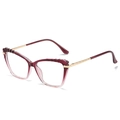 Cat-eye TR90 eyeglasses with burgundy gradient frame and golden metal temples - Tea Purple Frame