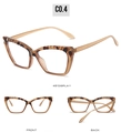 Three-view layout of cat-eye TR90 glasses frame in transparent tea and tortoise pattern - Brown Frame