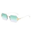 Chic rimless octagonal sunglasses with mint green to pink gradient lenses and white arms - Gold Frame Green Pink Lenses