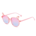 Pink rabbit ear kids sunglasses with pink to blue gradient lenses on a white background - Pink Frame Pink Blue Lens