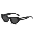 Retro geometric cat eye sunglasses in glossy black with silver metal temple accents - Bright Black Frame Grey Lens