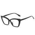 Chic black cat eye glasses frame with unique wavy textured top and TR90 blue light lenses - Glossy Black Frame