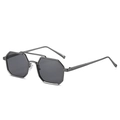 Vierkante zonnebril met dubbele brug met metalen montuur en achthoekige grijze glazen - Gunmetal Frame Grijze Lens