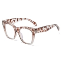 Chic leopard print blue light blocking glasses with stylish square oversized frames - Grey Tortoise to Clear Gradient Frame