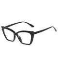 Chic black cat-eye TR90 glasses frame with unique wavy textured top edge details - Glossy Black Frame