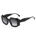 Chunky black square sunglasses with irregular frames and grey gradient lenses - Bright Black Frame Double Gray Lens
