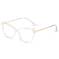 Cat-eye transparent TR90 glasses frame with elegant golden metal textured temples - Transparent Frame
