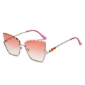 Cat eye sunglasses with pink orange gradient lenses and silver metal frame with crystals - Silver Frame Double Red Lens