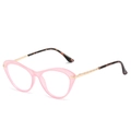Pink cat-eye eyeglasses frame with gold metal temples and tortoiseshell ear tips - Standard Pink Frame