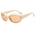 Retro Y2K oval sunglasses with cream frames and orange lenses for a futuristic tech look - Beige Frame Tea Lens