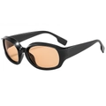 Futuristic black oval sunglasses with vibrant orange lenses in a Y2K sporty style - Black Frame Tea Lens