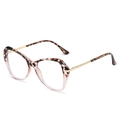 Montatura cat eye in TR90 rosa trasparente e leopardato con stanghette in metallo dorato - Montatura Tartarugata e Champagne