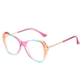 Chic butterfly cat-eye glasses frame with pink orange blue gradient and gold metal temples - Rainbow Pink Frame