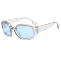 Y2K futuristic oval cat-eye sunglasses in transparent grey frame and blue lenses - Grey Frame Blue Lens