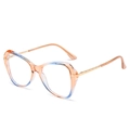 Cat eye blue light glasses with orange-pink to light blue gradient frame and gold temples - Blue Tea Frame