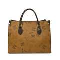 Braune Monogramm-Einkaufstasche mit goldenen Metalldetails und MYXXING-Aufdruck - Khaki