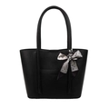 Bolso tote negro de piel granulada con un pañuelo geométrico decorativo en el asa - Negro