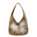 Borsa hobo alla moda in tela kaki con stelle in peluche bianche e tracolla minimalista - Cachi