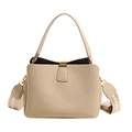 Beige gewebte Handtasche mit gemustertem Schultergurt und goldener Metallschnalle - Khaki