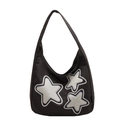 Borsa a spalla minimalista in tela nera con stelle bianche per un look quotidiano - Nero