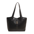 Borsa tote nera in ecopelle intrecciata con chiusura a scatto dorata e doppi manici - Nero