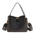 Schwarze Handtasche mit Webstruktur, schickem Blumen-Schultergurt und Goldakzenten - Schwarz