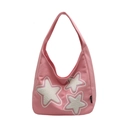 Borsa a spalla in tela rosa con tre stelle di peluche bianche e un design alla moda - Rosa