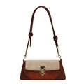 Bolso baguette vintage de gamuza beige y cuero marrón oscuro con hebilla dorada - Marrón
