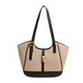 Minimalist woven tote bag with contrast black straps and gold lock detail in a modern style - Black