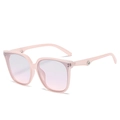 Chic light pink square sunglasses with gradient purple lenses and metal accents - Pink Frame Gray Pink Lens