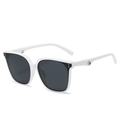 White square frame sunglasses with dark lenses and metallic hinge detail on white background - White Frame Gray Lens