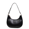 Bolso hobo de media luna negro minimalista con correa ajustable y detalles metálicos dorados - Negro